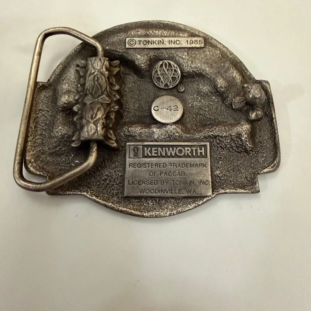 Vintage 1985 Kenworth Semi Truck Belt Buckle Tonkin Inc Pewter Tone C-42 Trucker